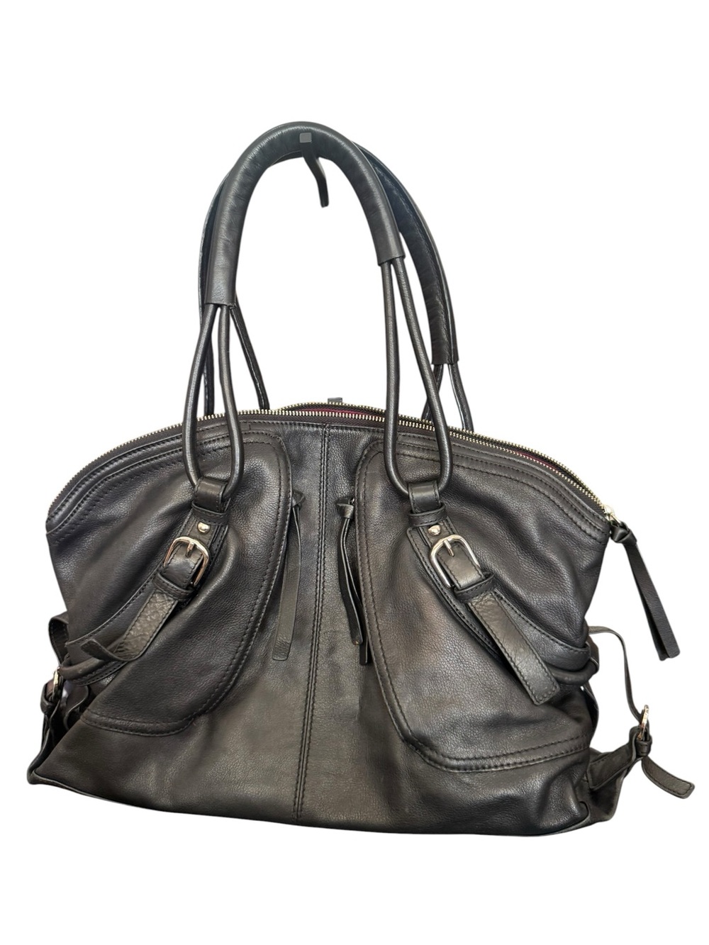 Sondra Roberts Black Leather Shoulder Bag with Dual Handles